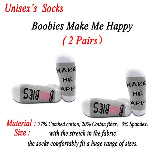 JXGZSO 2 Pairs Boobies Inspired Gift Boobies Socks Boobs Lover Socks Boobies Make Me Happy Socks Funny Joke Gift2