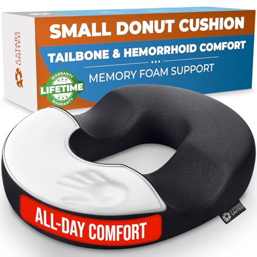 5 STARS UNITED Donut Pillow Hemorrhoid Tailbone Cushion – Small Cushion for Pain Relief – Coccyx, Prostate, Sciatica, Pelvic Floor, Pressure Sores, Pregnancy, Postpartum Recovery, Black