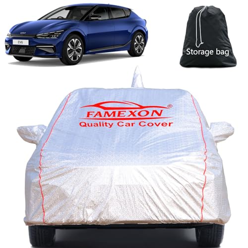 Image of Full Body Car Cover for Maruti Suzuki EV6 with Mirror and Antena Pocket Triple Stiched(Silver with Red Piping)