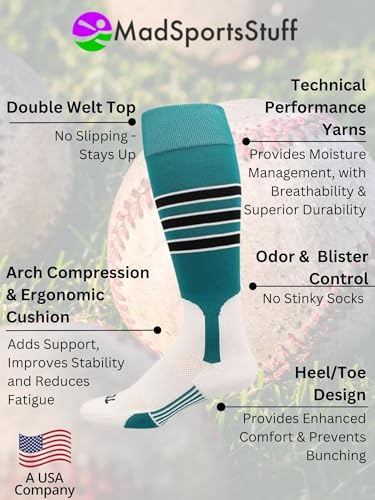 MadSportsStuff Baseball and Softball Stirrup Socks with Stripes Featheredge for Boys Girls Men Women Youth Adult Teams2