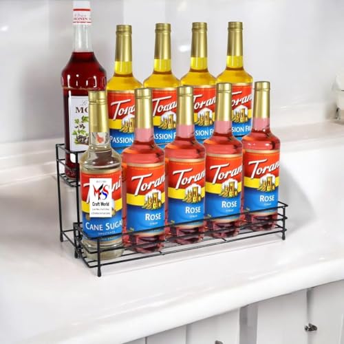 Image of 2-Tier Bottle Organizer Rack for Kitchen, Bar, Countertop | Heavy-Duty Metal Stand for Syrup, Oil, Sauce, Spice | Space Saving Bottle Holder for Home & Restaurant Use