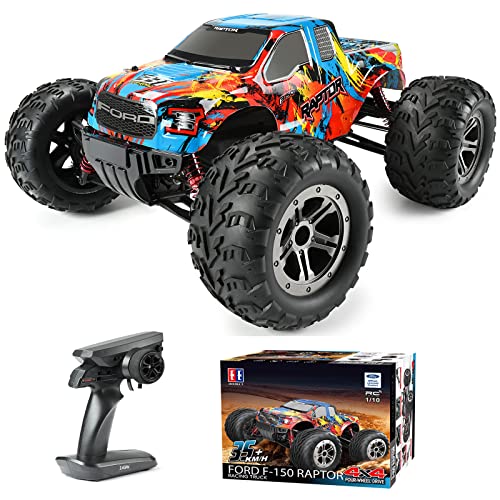 DOUBLE E Ford 1:10 Scale Large Hobby RC Cars Waterproof Fast RC Truck, 4WD Offroad Monster Truck Crawler with Dual Motors for Adults & Kids All Terrain Racing, Toy Gift for Boy