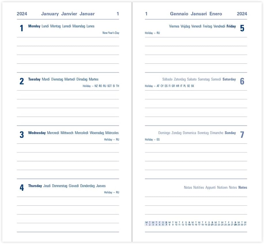 Letts Woodland Medium Pocket week to view 2024 diary - navy
