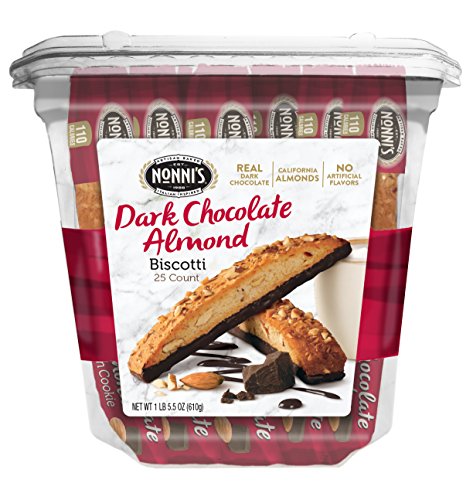 Nonni's Cioccolati Dark Chocolate Almond Biscotti Cookies – Individually Wrapped Italian Coffee Snack, Crunchy Twice-Baked, 21.5 oz Carton