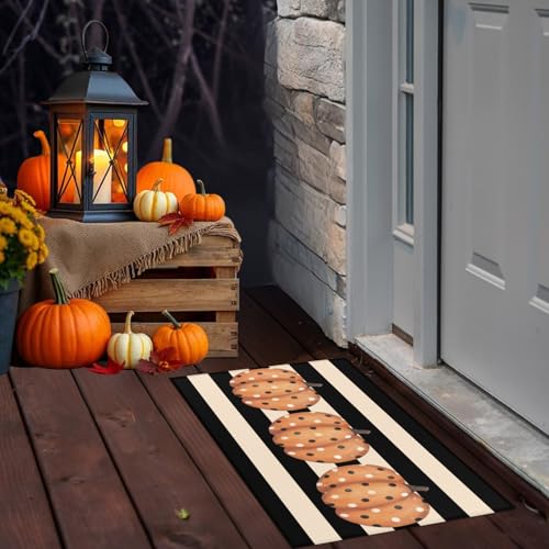 GardEssere Paillasson d'automne antidérapant à pois et citrouille pour Halloween, intérieur et extérieur, pour entrée, salle de bain, cuisine, décorations d'automne de Thanksgiving – vue 6
