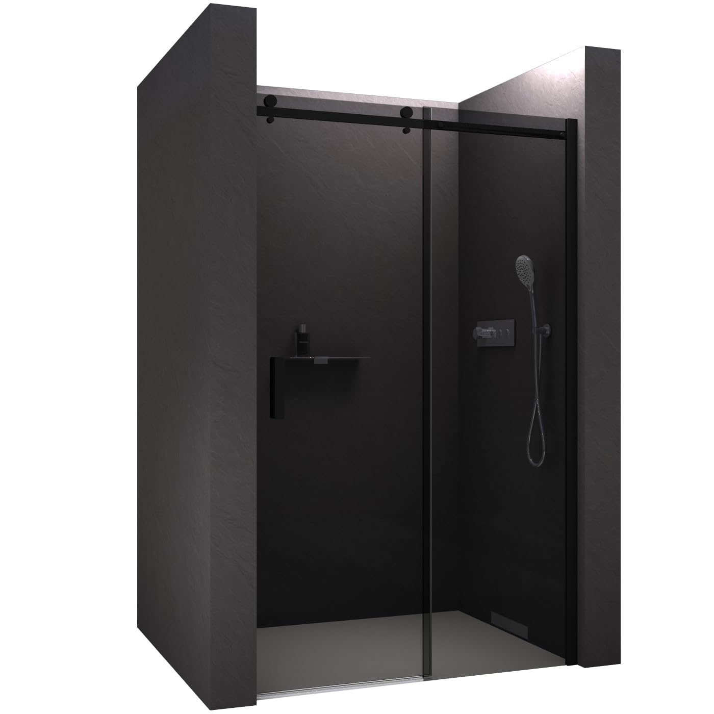 BERNSTEIN Nischendusche mit Schiebetür 120cm Duschabtrennung NT806 FLEX 8mm ESG-Glas Grauglas Nano beschichtete Duschwand Echtglas-Dusche, Profilfarbe Schwarz