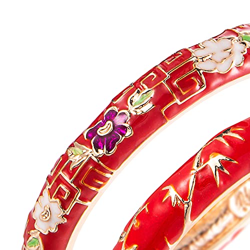 Ujoy Classic Cloisonne Bracelets Enamel Jewelry Gold Plated Cuff Metal Bangle For Womens Gift Box 55A114 Red #TOP5