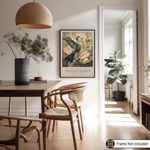 Monem Art William Morris Poster - Hummingbird Print - Bird Art - Botanical Poster - Flower Design - Exhibition Artwork - Animal Illustration - Floral Illustration - Aesthetic Office or Bedroom Decor - 8x10 UNFRAMED Wall Art