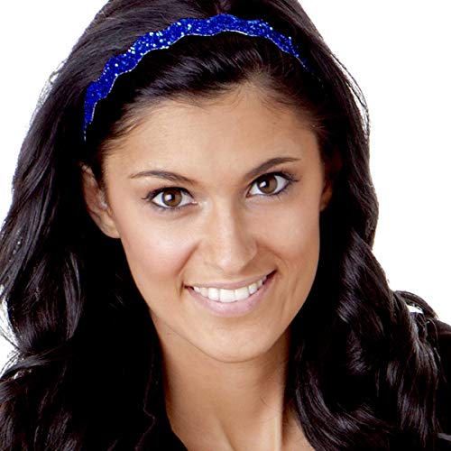 Hipsy Women's Adjustable Non Slip Skinny Wave & Wide Bling Glitter Headband Mixed 3-Pack (Mixed Royal Blue) #TOP4