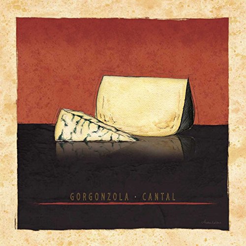 Impresión artística sobre papel mate, 220 g, quesos III Laliberte Andrea, imagen cuadrada de alimentos, rojo, amarillo, bronceado, crema, queso, gorgonzola, cantal, mixe, impresión artística de 26 x