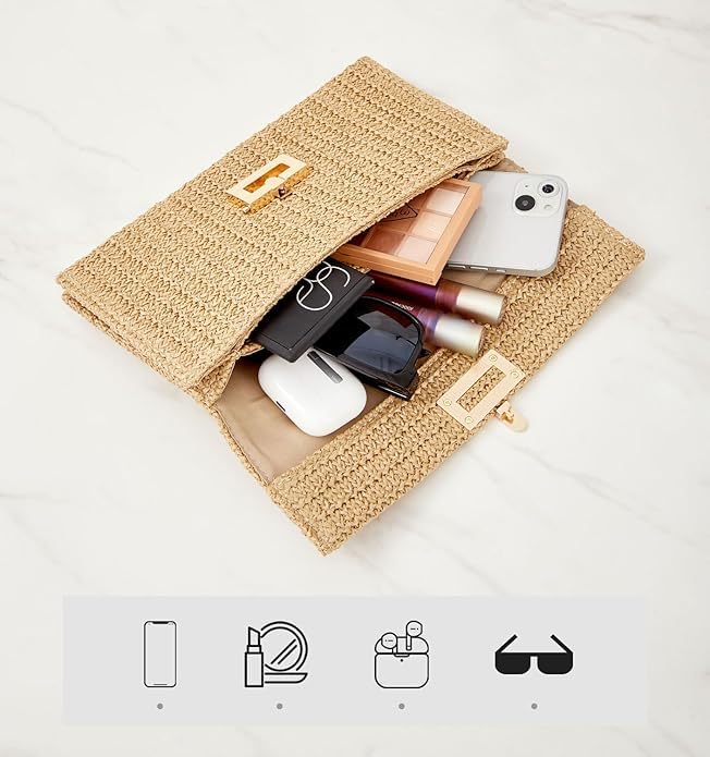 Image of BRYCTSISEN Women Straw Beach Clutch Purse Handbag Summer Elegant Vacation Style Shoulder Bag Crossbody Bag