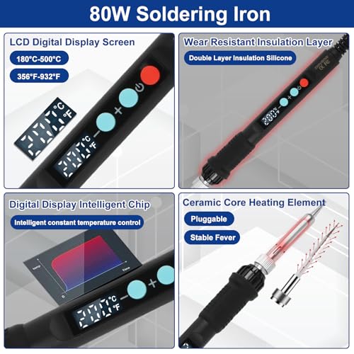 139 Stück Gewindeeinsätze Lötspitzen Set,80W LED Temperatur Einstellbar Lötkolben mit 130PCS Gewindeeinsätze M2/M3/M4/M5/M6/M8,8PCS Lötspitzen für Gewindeeinsatz