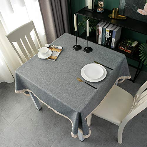 Ehousehome Faux Linen Tablecloth With Lace Trim - Waterproof/Spill Proof/Stain Resistant/Wrinkle Free/Oil Proof - For Banquet, Parties, Dinner,Kitchen,Wedding,Coffee,Holiday,Grey Square 70X70Inch #TOP2