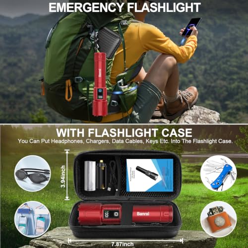 Image of Tactical Flashlight Super Bright High Lumens Rechargeable LED Flash Light | 5000ft Beam, 5000mah, 20H Long Lasting, USB C Charging, Zoomable 5 Modes, Waterproof for Camping Hiking Emergency Men Gift