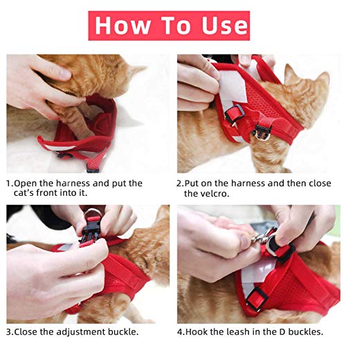 Cat Vest Harness And Small Dog Vest Harness For Walking, All Weather Mesh Harness, Cat Vest Harness With Reflective Strap, Step In Adjustable Harness For Small Cats (Red, Xs) #TOP6