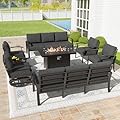 Kullavik Aluminum Patio Furniture Set,8 Pieces 10 Seat Metal Outdoor Furniture Conversation Set w/45 Propane Gas Fire Pit&Swivels,Black