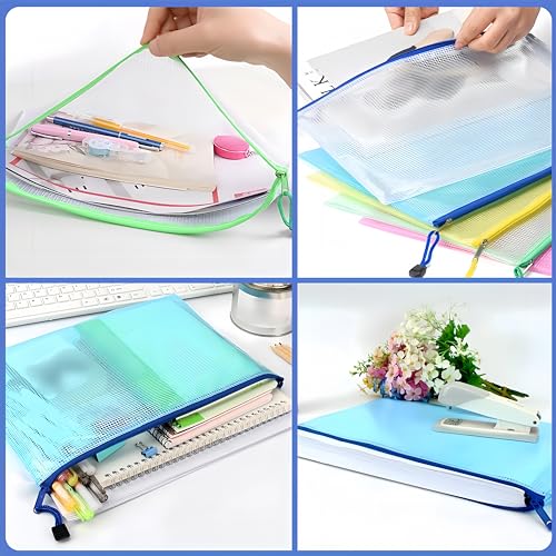 Boxonly B5 Plastic Wallets Zip Lock Bags Mesh Document Wallet Document Folders Plastic Pockets Zipper File Wallet for School Office Homework Travel Storage Bags Pink - Image 2
