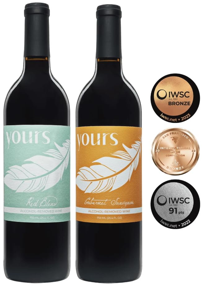 YOURS Non-Alcoholic Wine Kit de 2 paquetes "The Reds" - Cabernet Sauvignon y California Red Blend, galardonados vinos tintos sin alcohol - 2
