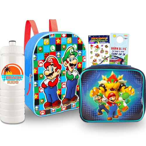 Super Mario Bros Mini Backpack and Lunch Box Set - Bundle with 11