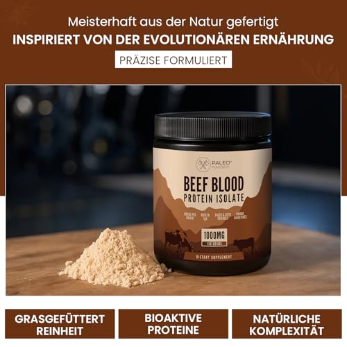 Paleo Powders Rinderblut Protein Isolat – Grasgefütterte Neuseeland Rinder, Hoher IgG-Gehalt, Bioaktive Peptide, Neutraler Geschmack, GMP-Qualität