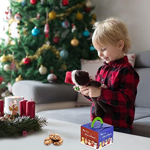 KLYNGTSK 15PCS Christmas Candy Boxes Christmas Paper Gift Box Cardboard Xmas Bakery Boxes Christmas Cookie Boxes Christmas Party Treat Boxes Christmas Boxes with Handle for Sweets Gifts Party Favours