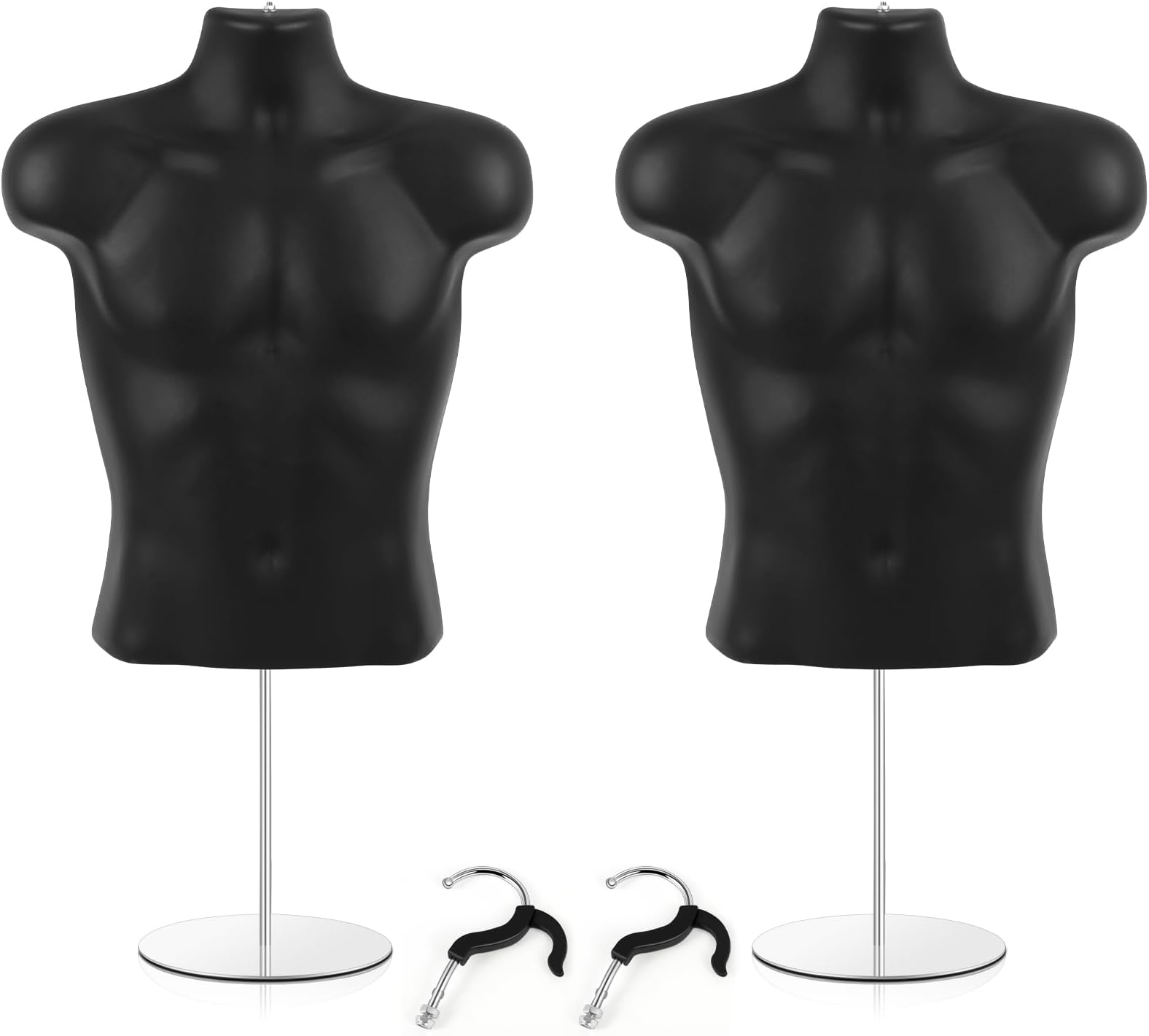 Geetery 2 Pack Male Mannequin Torso Half Body Mannequin with Stand and Hanging Hook Stackable Dress Form Hollow Back for Tshirt Display, Countertop, Craft Shows, Photos and Design, Small-Medium Size