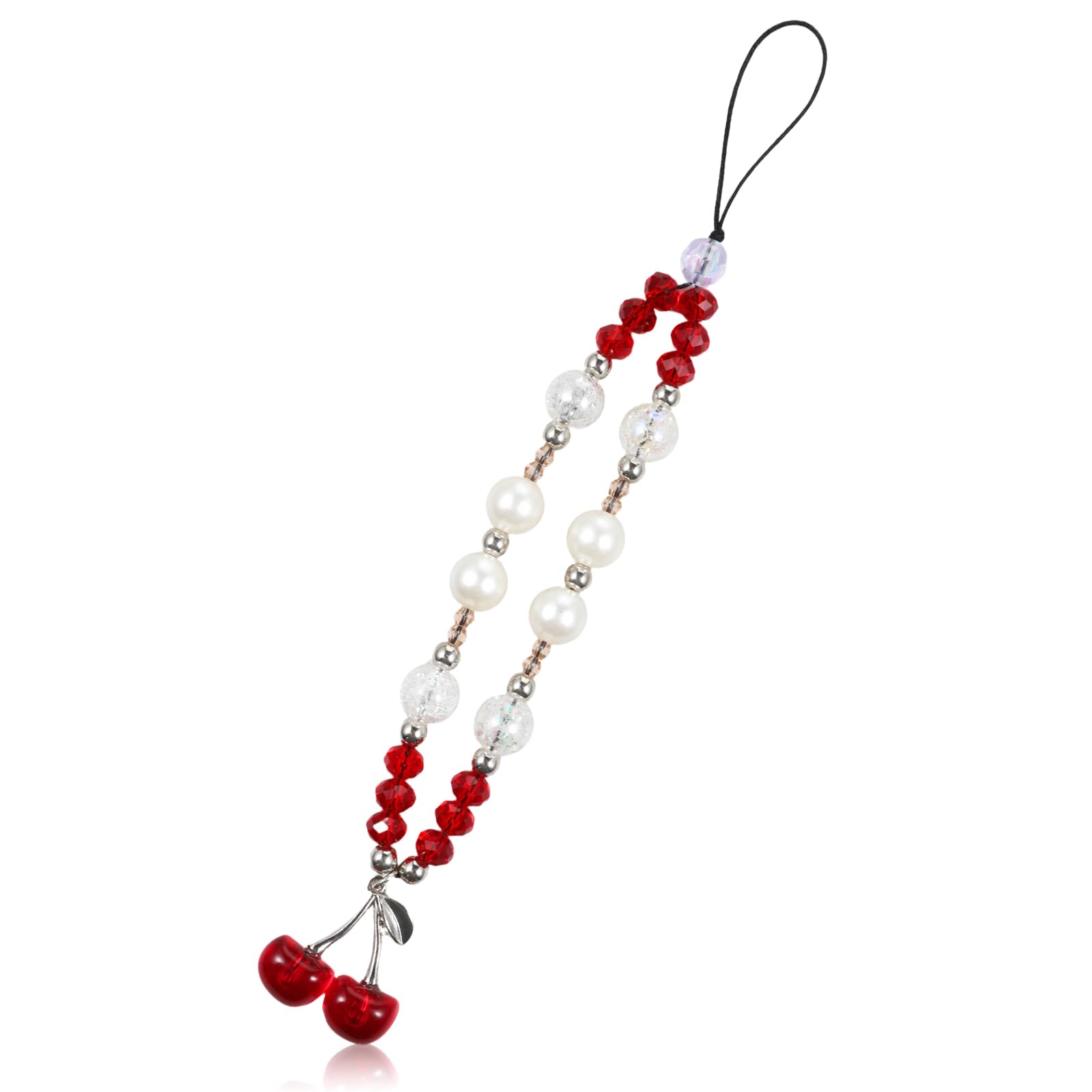 Cherry Phone Charm, Cute Beaded Phone Charm, Y2K Red CellPhone Lanyard Wrist Strap Kawaii Camera Pendants Keychain Accessories for Decor Gift
