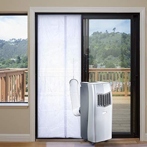 Air Jade Flexible Door Seal for Portable Air Conditioner and Tumble Dryer, 35'' x 82'', Zip Exhaust Hose Access, Adhesive Tape Fastener, Air Block Screen for Sliding Door
