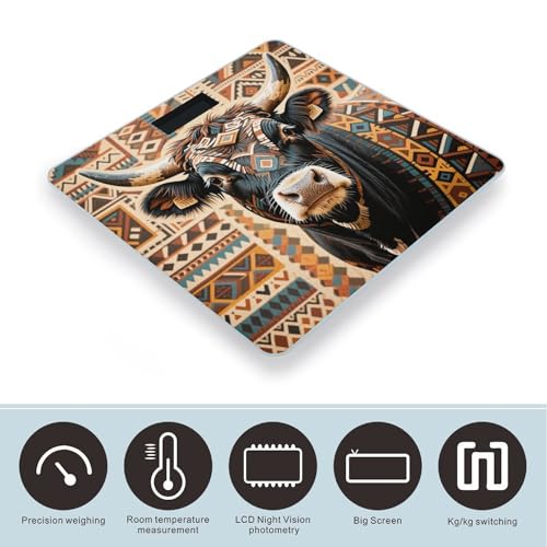Báscula Digital de Baño con Diseño Étnico Azteca y Vidrio Templado miniatura 3