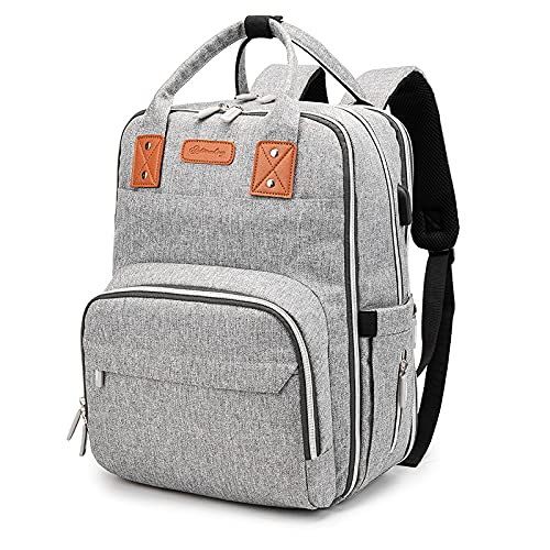 Diaper Bag Backpack, Unisex Baby Bags with Changing Pad, Multifunction Waterproof Travel Back Pack (Light Grey)