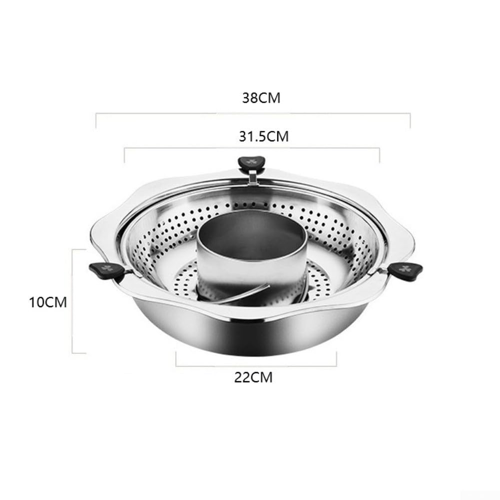 Doppia pentola in acciaio inox, 38 cm, sistema girevole, adatta per piani