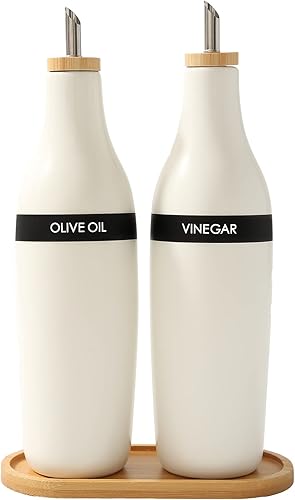 HOMCDALY Dos botellas dispensadoras de aceite de oliva, juego de dispensador de aceite y vinagre de cerámica, botella dispensadora de aceite para