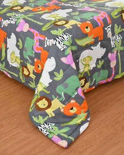 Image of FRESH FROM LOOM Summer Collection Kids Microfiber Single Bed Blanket | Cartoon Printed Dohar | Soft Kids Boy & Girls Comforter | Summer Blanket for Children (60x90 in | Black Animal) | TC - 144