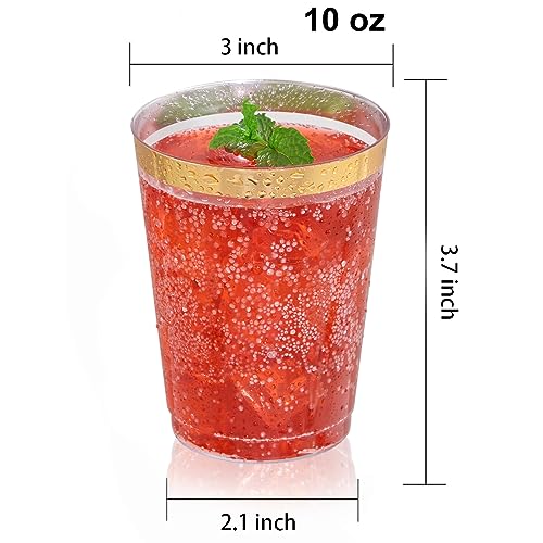 Image of DaYammi 200 Pack Gold Plastic Cups 10 Oz Clear Cup Gold Rimmed Disposable Wine Glasses Fancy Disposable Party Cups Tumblers Drinking Cup Plastic Cocktail Glasses gold disposable cups for Party Wedding