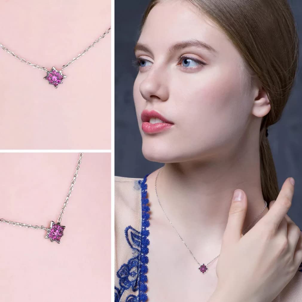 Collana con Ciondolo in Argento Sterling 925 con Rubino Rosso per Regalo di Compleanno con Gioielli con Pietre preziose da Donna