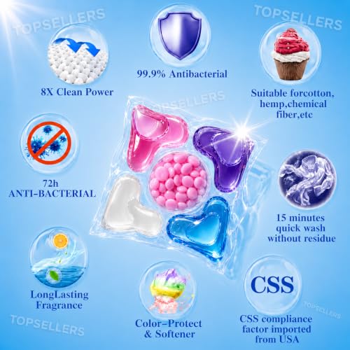 Image of (PACK OF 50) 5-in-1 Magic Laundry Detergent Pods Pro | Tough Stain Remover for Top & Front Load Washing Machines | Floral Fresh Fragrance | Eco-Friendly Dissolvable Pods | 1 Pod = 1 Wash (5-7kg Load)