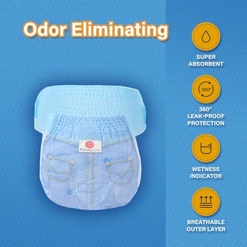 Image of Honeycare Female Dog Diapers,Disposable Diapers for Female Dog with Stretchy Waist,Dog Pull-Ups for Easy wear,Dogs in Heat Period Super Absorbent Leak-Proof Doggie Diapers, Medium,30 Count (Pack of 6)