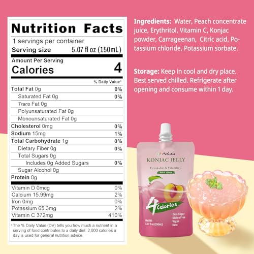 Hethstia Konjac Jelly Pouch Drinkable Peach Flavor, 10 Pack, Low Calories - image 2