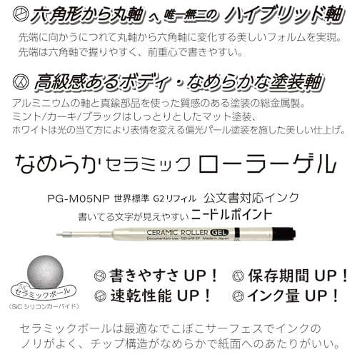 Image of OHTO GS02 Mint Roller Gel Pen - Metal Design with Aluminum Barrel, 0.5mm Black Ink Fine Point, Quick-Dry Ceramic Ink, Smudge-Free Writing, Perfect for Office, Journaling, and Gifts, Made in Japan.
