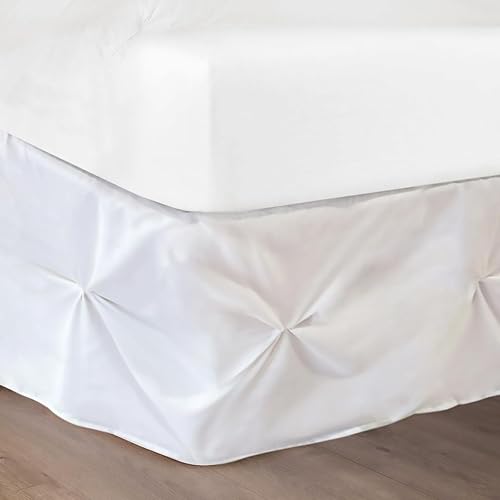 Holawakaka Falda de cama blanca de tamaño matrimonial, faldas plisadas de 16 pulgadas de caída, falda de cama blanca de microfibra de alta calidad