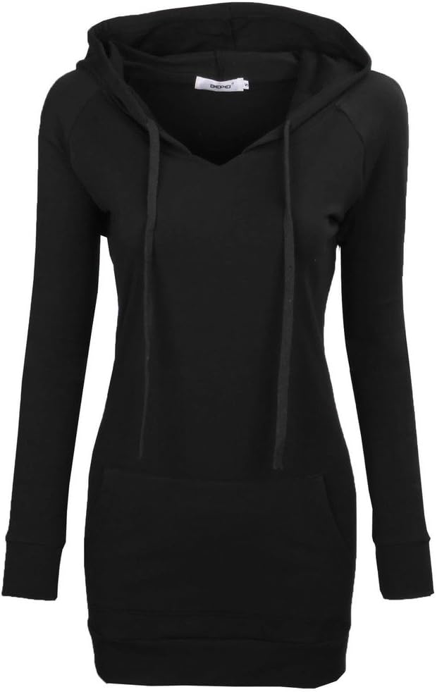 BEPEI Womens Long Sleeve Tunic Hoodie Dressy String Sweatshirts With Pockets