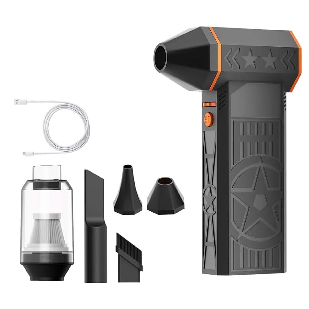 Soplador de nieve, 120 W, 150.000 rpm, quitanieves térmico de alto rendimiento, engranaje sin niveles, ventilador turbo, quitanieves coche, plumero de aire comprimido con batería de 8000 mAh para