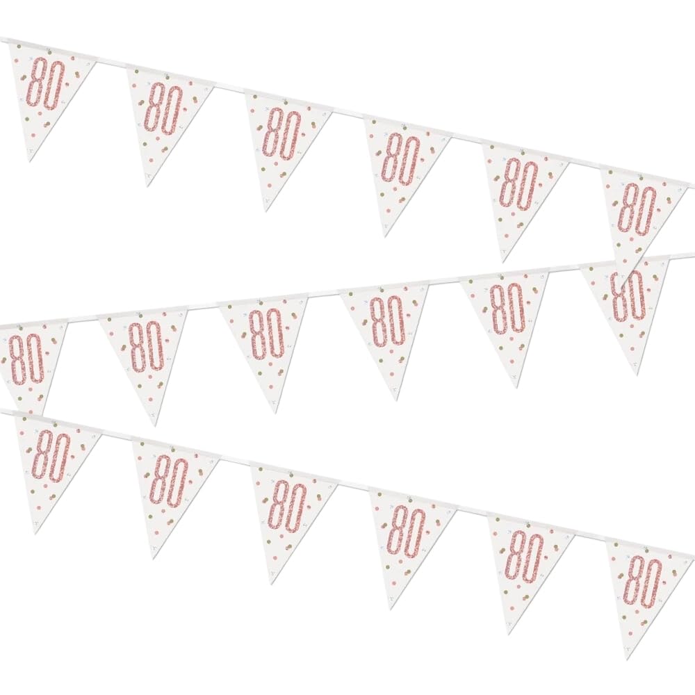 Stunning Rose Gold 80th Birthday Glitz Prismatic Flag Banner (274cm) - Perfect Celebration Decor for Birthday, Anniversary, & More - 1 Pc