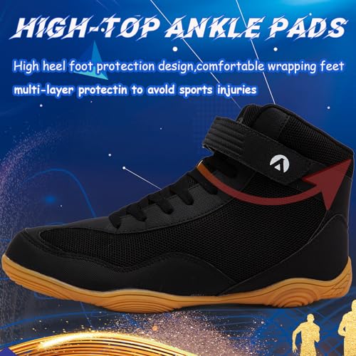 Mufanton Ringerschuhe für Herren rutschfeste Kampfsport Schuhe Atmungsaktiv Ringerschuhe Wrestling Schuhe Geeignet für Wrestling,Boxen,Crossfit,Gewichtheben,Bodybuilding,Schwarz Gelb,EU38