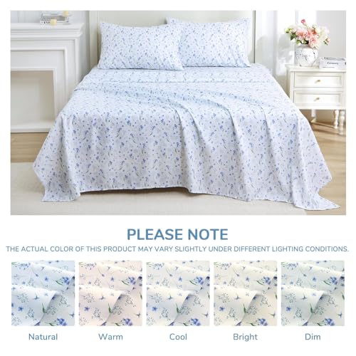 Image of MUXHOMO King Size 4 Piece Sheet Set, Soft & Breathable Sheet for Bedroom with Deep Pocket Up to 16 inch, Wrinkle-Free & Cooling Bed Sheets with Flat Sheet, Fitted Sheet & Pillowcases - Violet Flower