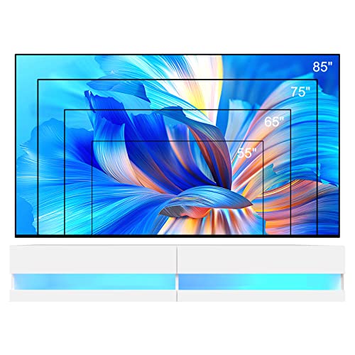St.mandyu Floating Tv Stand For Tvs Up To 85 Inch, 71’’ Modern High Gloss Entertainment Center With Led Lights And Power Outlets, Wall Mounted Media Console Hanging Tv Shelf For Living Bedroom,White #TOP5