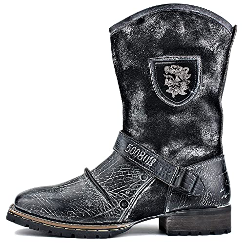 OSSTONE Cowboy Boots for Men Designer Fashion Zipper-up Leather Moto Chukka western Boots Casual Shoes OS-5008-H10-A-US2