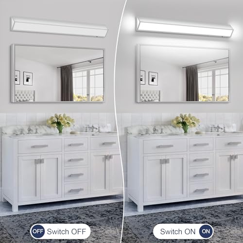 Image of LED Modern Bathroom Vanity Light Fixtures (40-Inch, 5CCT, Dimmable), Modern Acrylic Bathroom Wall Lighting Fixtures Over Mirror, Chrome