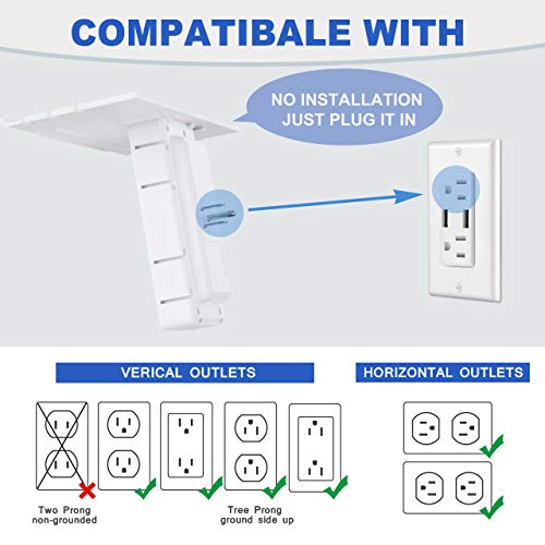 Socket Outlet Shelf, ON2NO Surge Protector Wall Outlet, 3AC Outlet and 4 USB Charging Ports, Electric Outlet Extender with Built-in Shelf and Smart Night Light to Create Charging Station in Home - Thumbnail 6