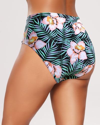 Image of Tempt Me Womens High Cut High Waisted Bikini Bottoms Tummy Control Bathing Suit Bottoms Swim Bottom Swimsuit Bottom